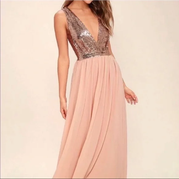 Lulus Dresses Lulus Elegant Encounter Rose Gold Sequin Blush